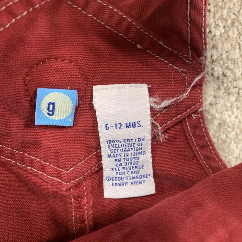 VTG Y2K‎ Gymboree Red Cargo Bib Overalls 6-12mo Circle G Denim